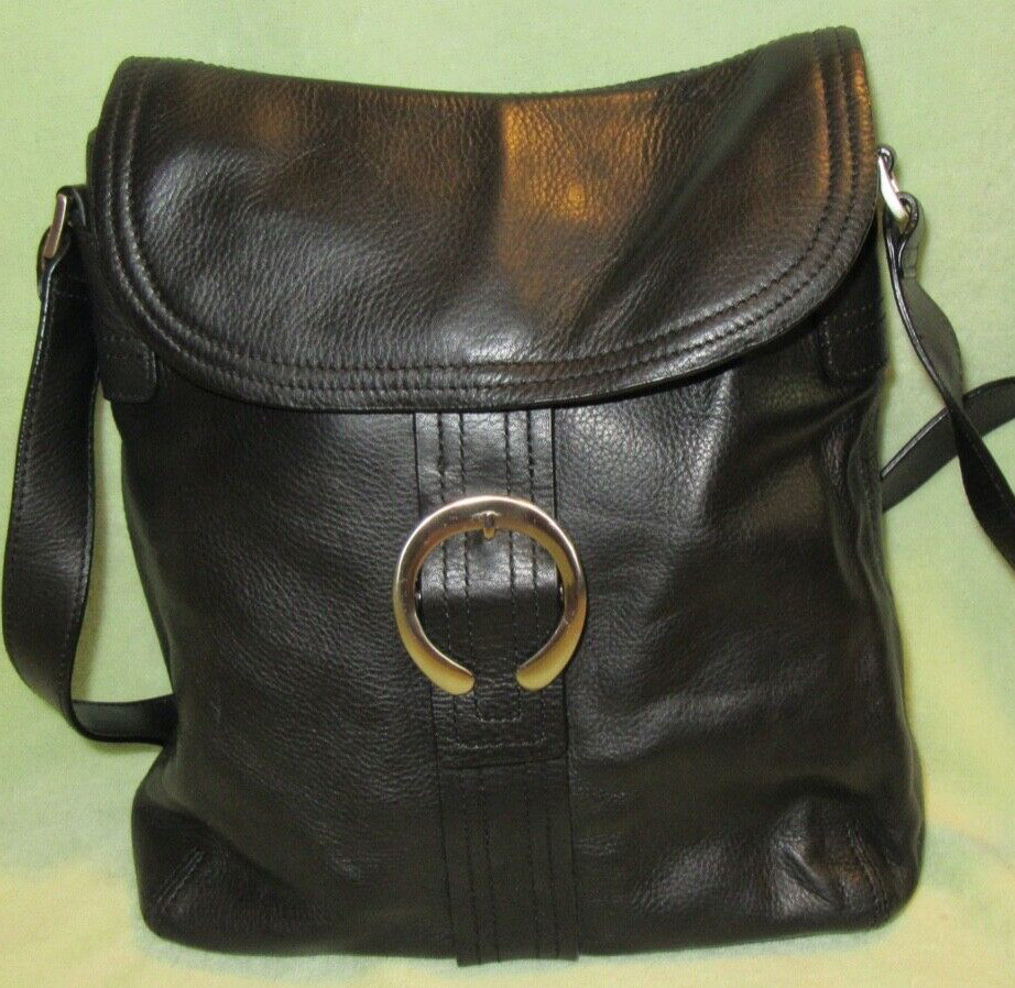 Rolf Genuine Leather Black Leather/PVC Shoulder Bag Great Preowned Condition