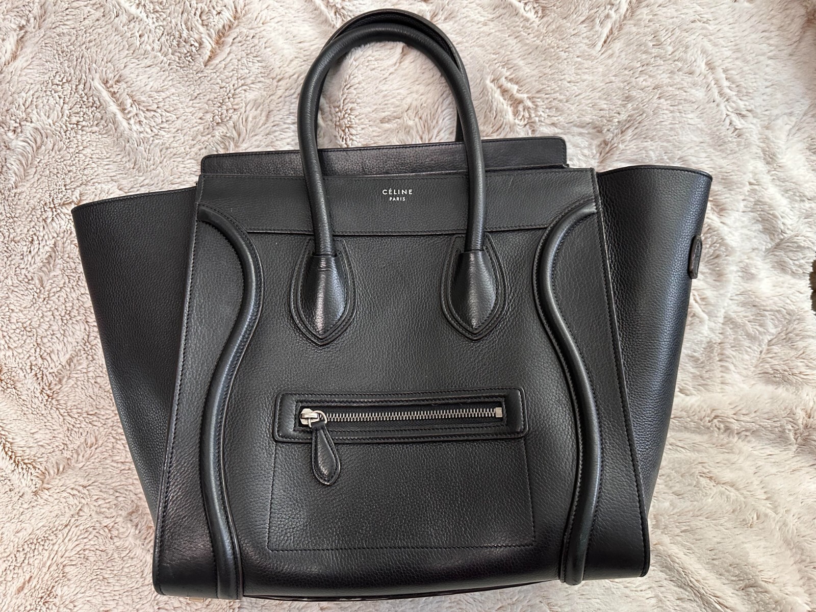 Celine Luggage Suede Interior Tote Micro Black Leather