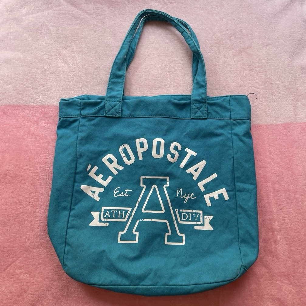 Aéropostale Blue Logo Tote Bag, Lined w/ Inner Pockets, Double Handles