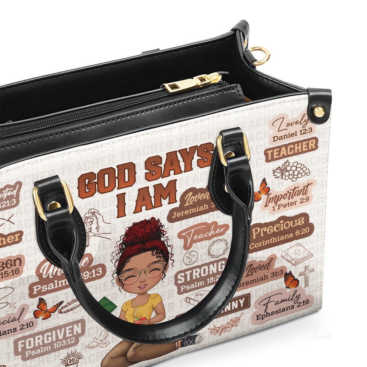 A Teacher Is A Beautiful Flower – Personalized Leather Handbag – Gift For Teache