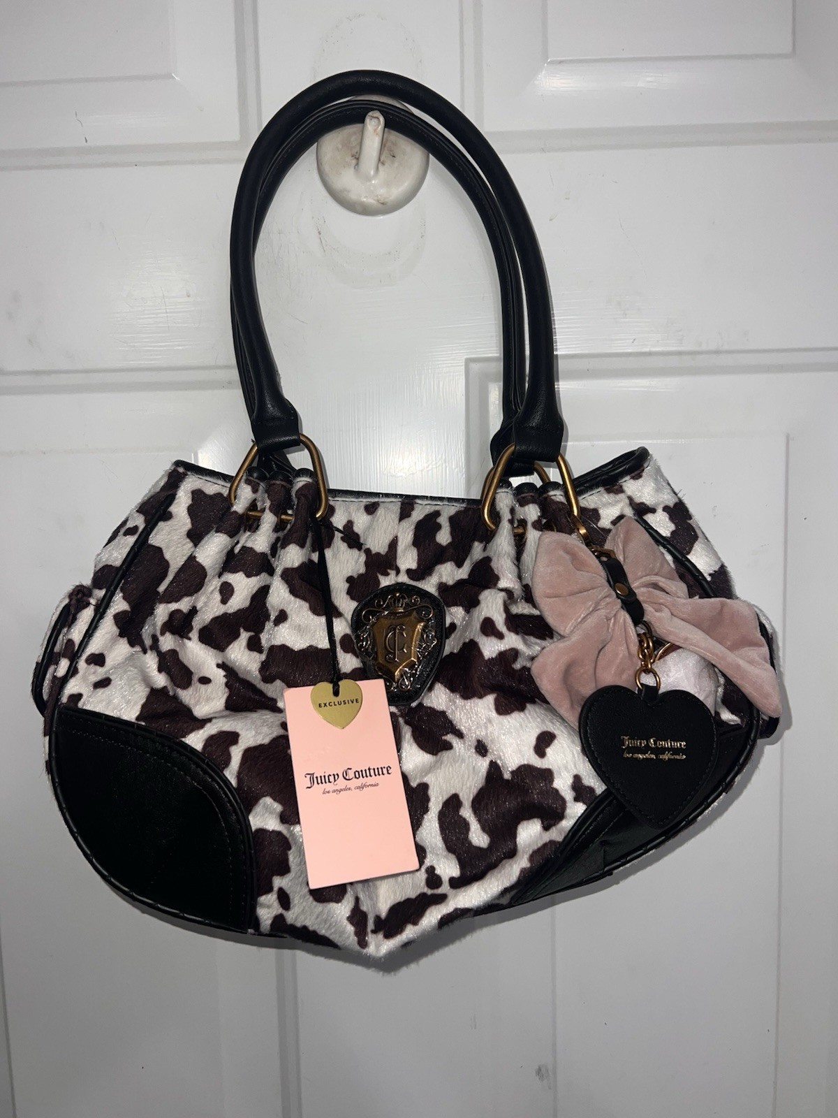 NWT Juicy Couture Romance Cow Print Liquorice Black &White Satchel Viral Handbag