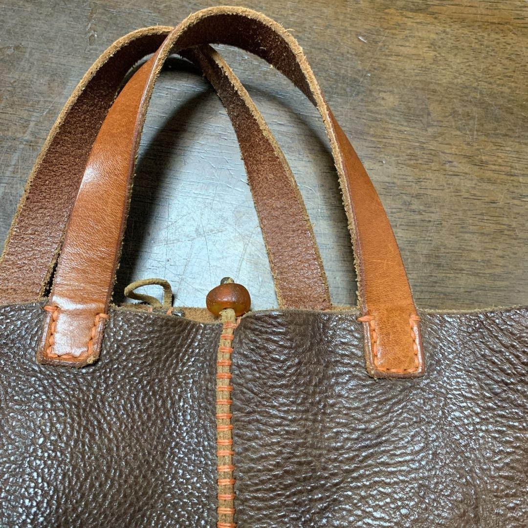 Henry Cuir Oval Bucket Bag Tote Bag Brown Leather Embroidery Casual From Japan