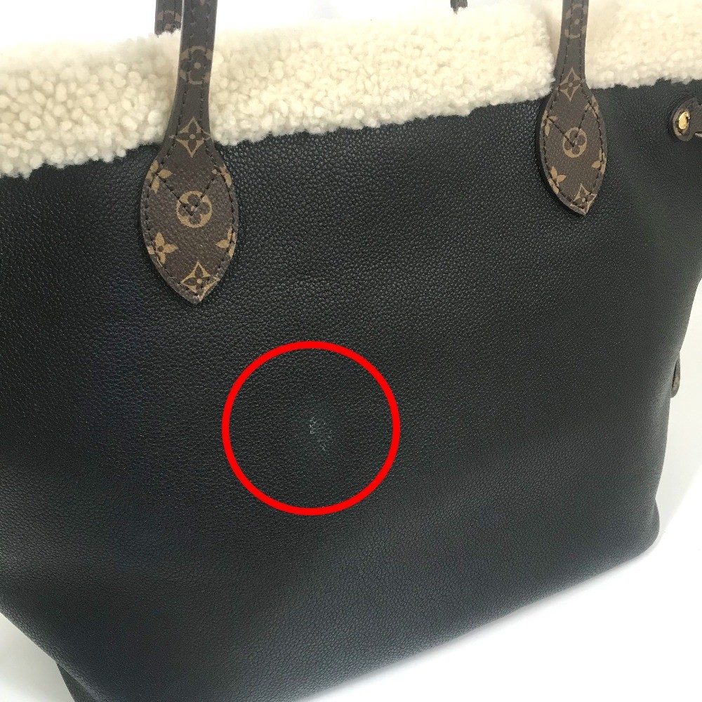 LOUIS VUITTON M56960 Shearing Neverfull MM Tote Bag Calf Leather Black