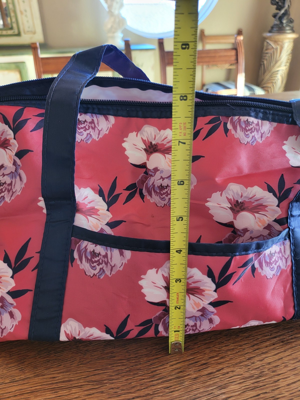 Floral Zip Tote Bag Pink Flower Travel Beach Makeup Storage Bag