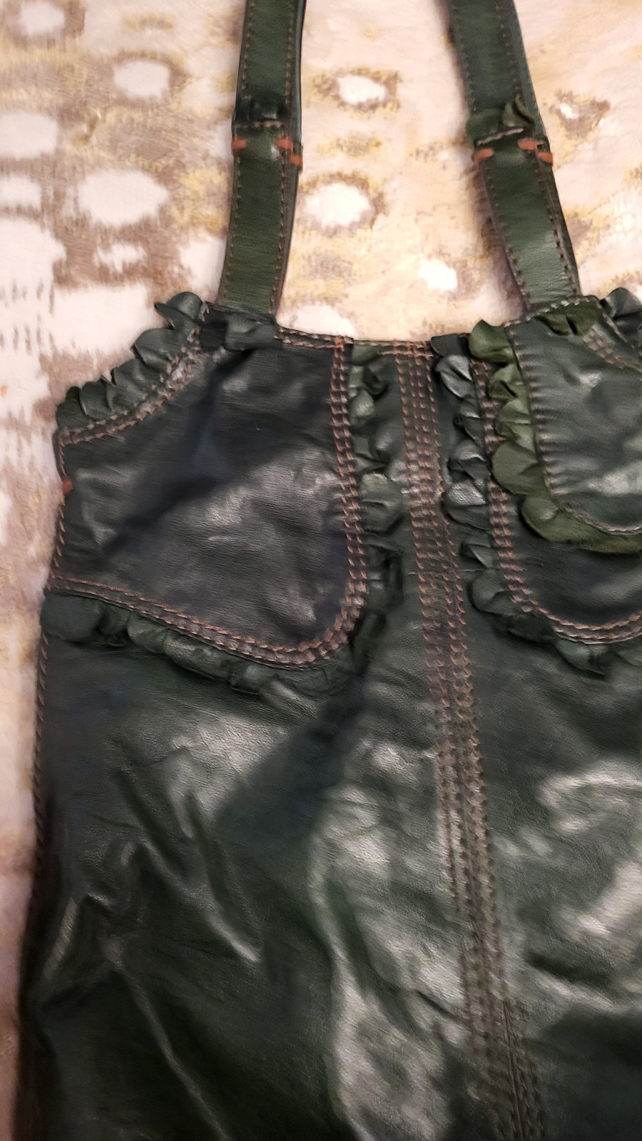 Vintage Lucky Brand Abbey Road Italian Leather Green Hippie Boho Bag W/ Straps