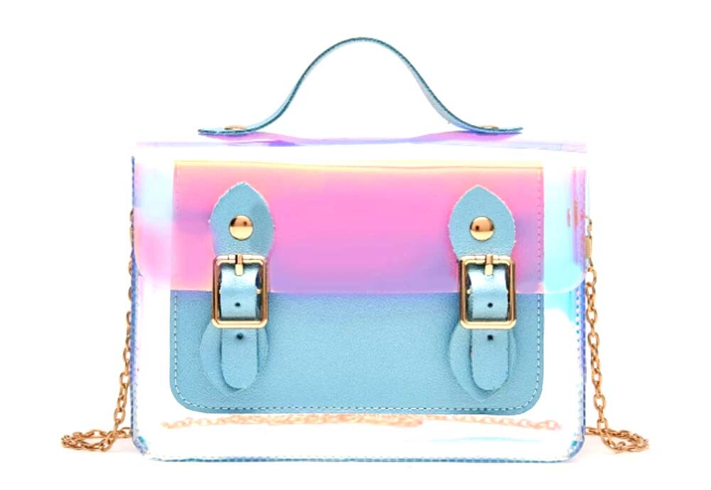 Iridescent Snap-Button Purse or Clutch with Chain Crossbody Strap SO CUTE