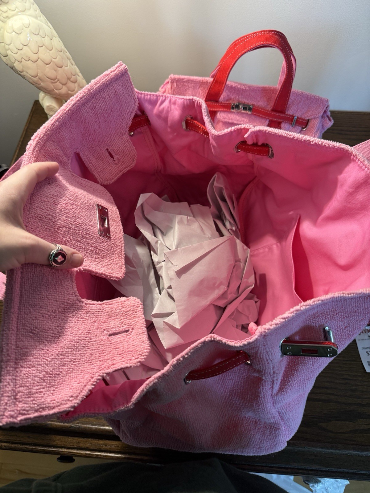 NEW SUNWIN Madaket Terry Cloth Tote Bag Bubblegum Pink Red LARGE & SMALL Boatkin
