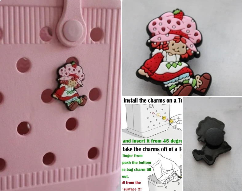 Strawberry Shortcake Beach Bag Charm | 15mm Secure Base| Retro Tote Accessory