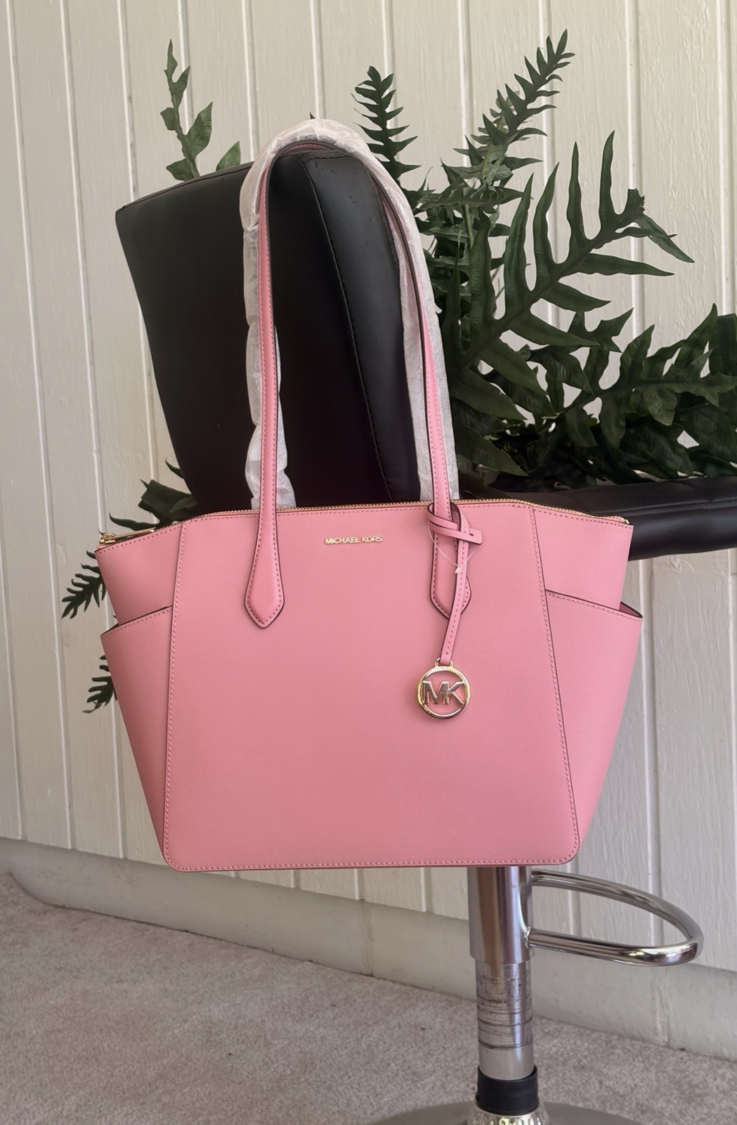 MICHAEL KORS MARILYN MEDIUM LARGE ZIP TOTE SHOULDER BAG MK PINK LEATHER GOLD
