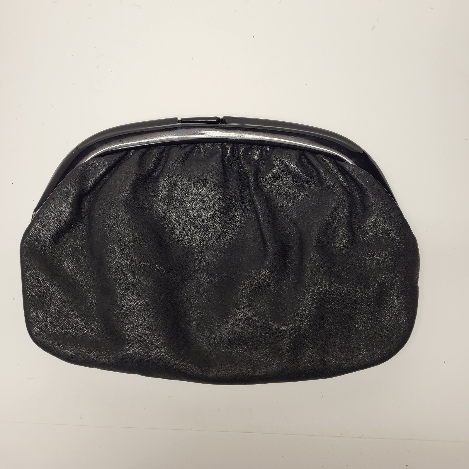 Made In ITALY Black Leather Vtg Clutch / Shoulder Handbag Purse 70s 80s EUC