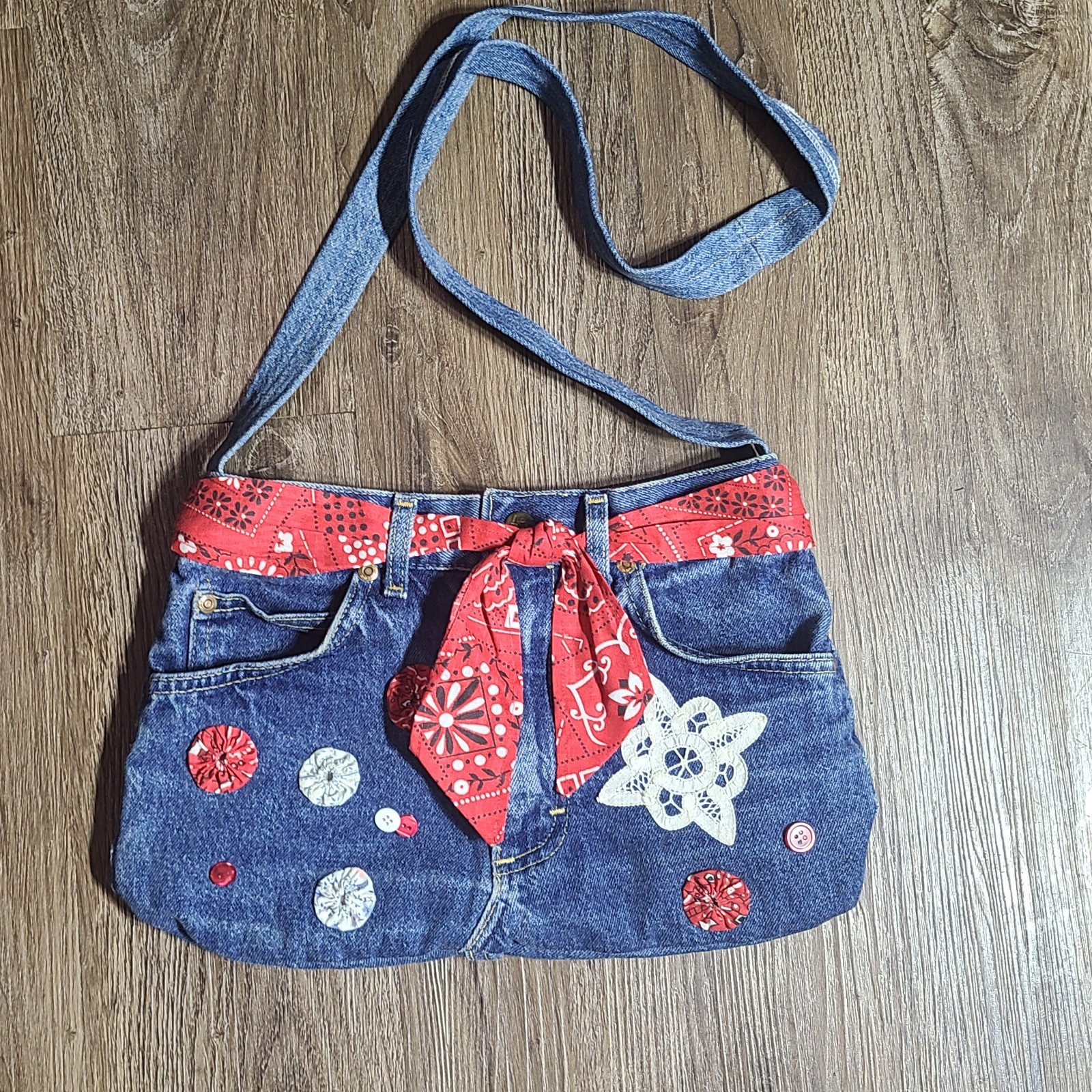 Denim Handbag Handmade Lee Jeans Purse Shoulder Bag Hobo Hippie Boho Upcycled