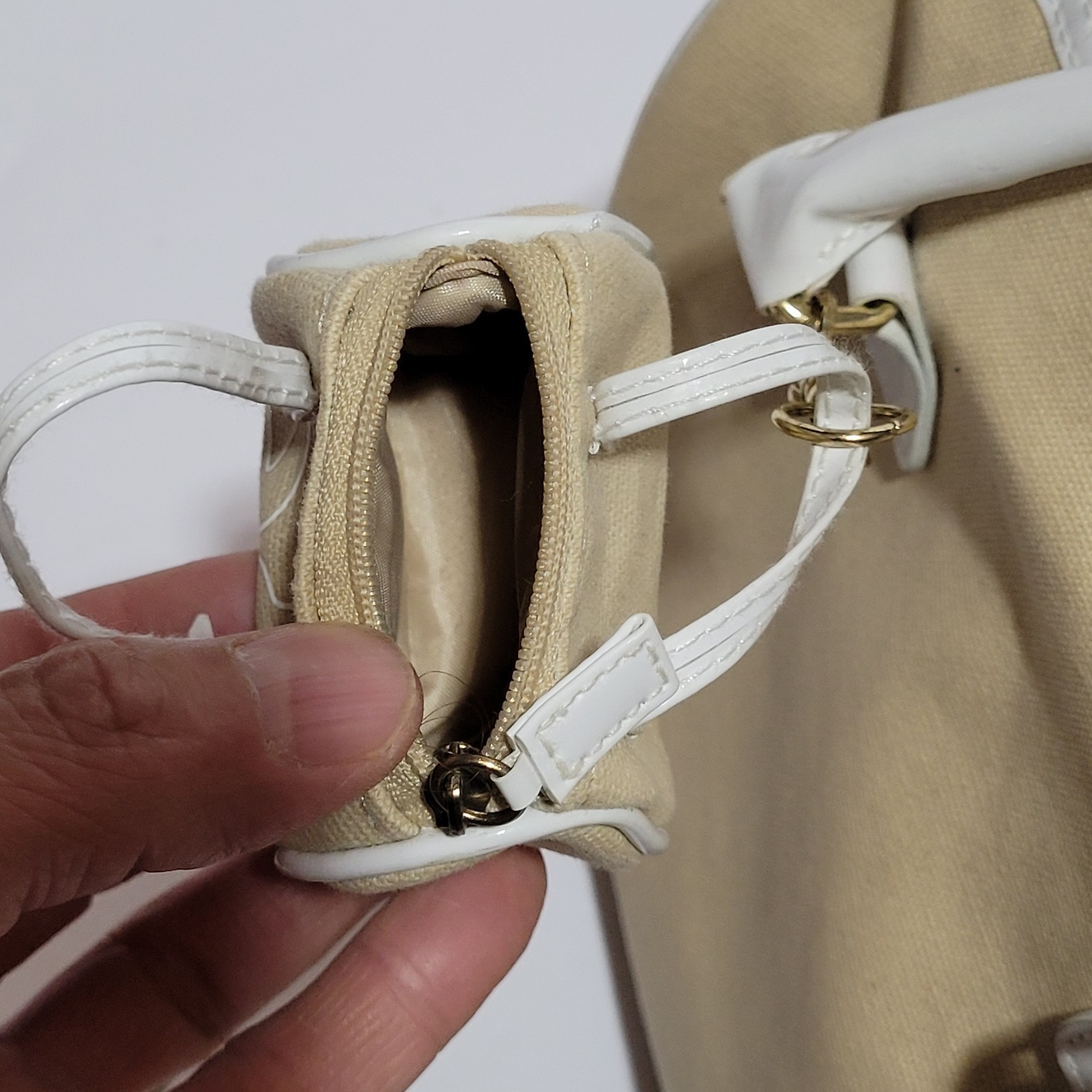 Vintage Nina Ricci L’Air Du Temps Mini Bag Handbag Purse Canvas Beige