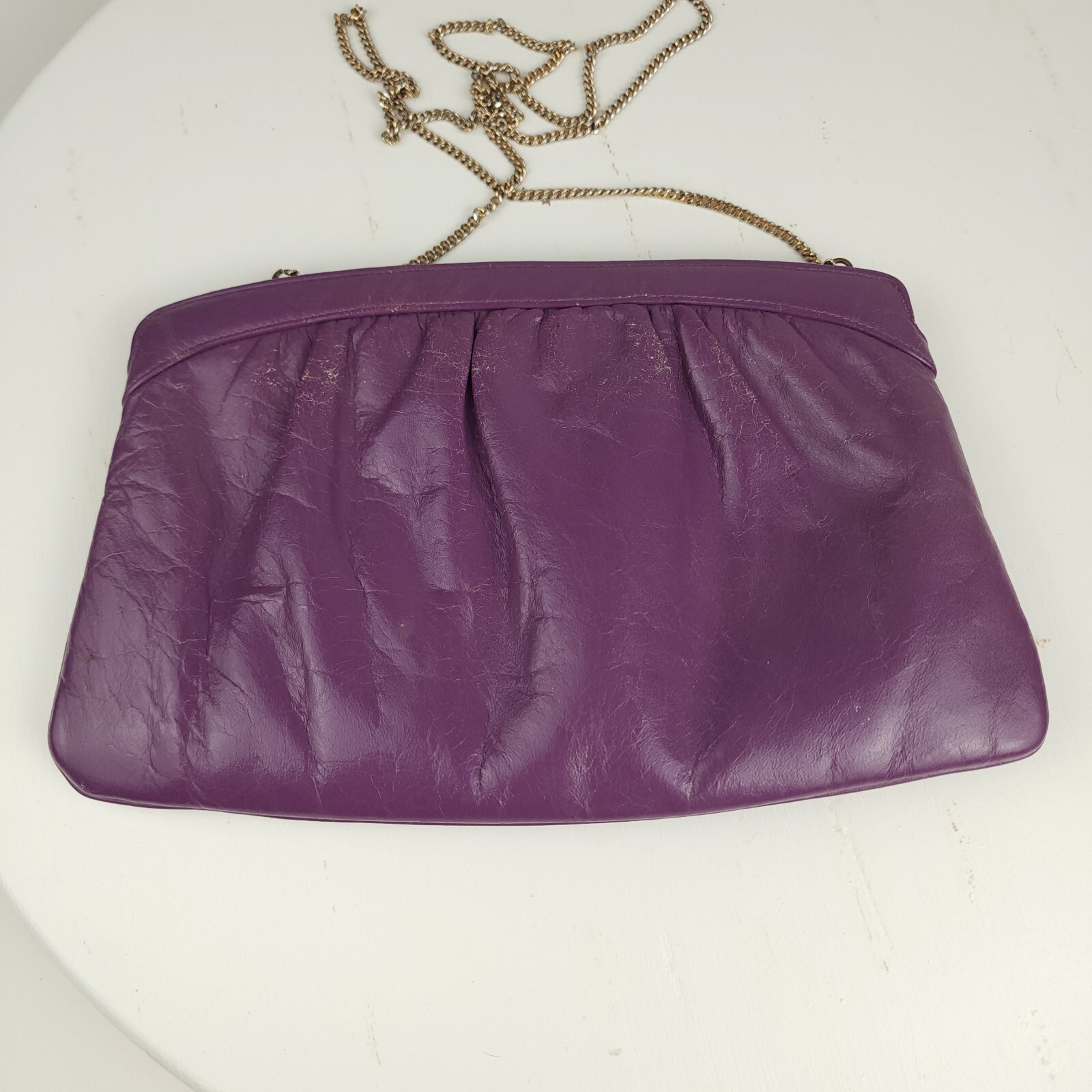 Vintage 70s 80s Morris Moskowitz Handbag Chain Purse Purple Genuine Leather