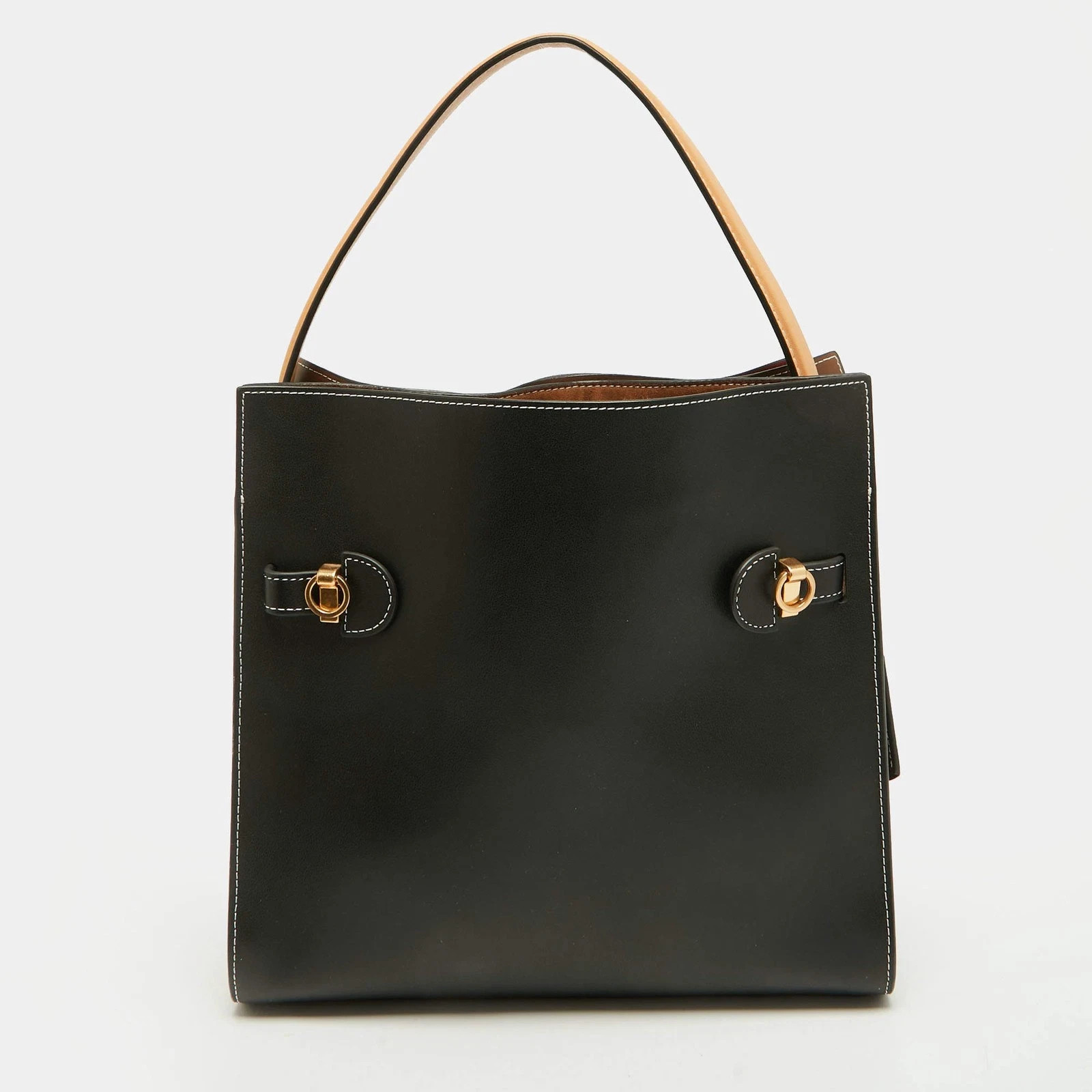 Authentic Tory Burch Lee Radziwill Large Double Satchel Bag Black