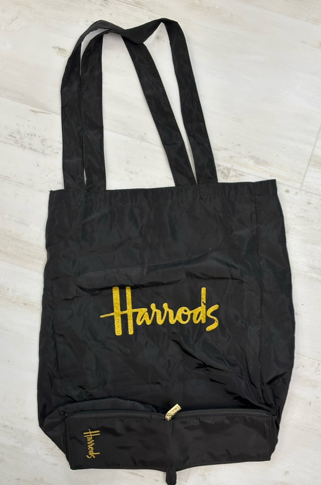 Harrods Shopping Bag Tote Gold Logo Packable Travel VGC