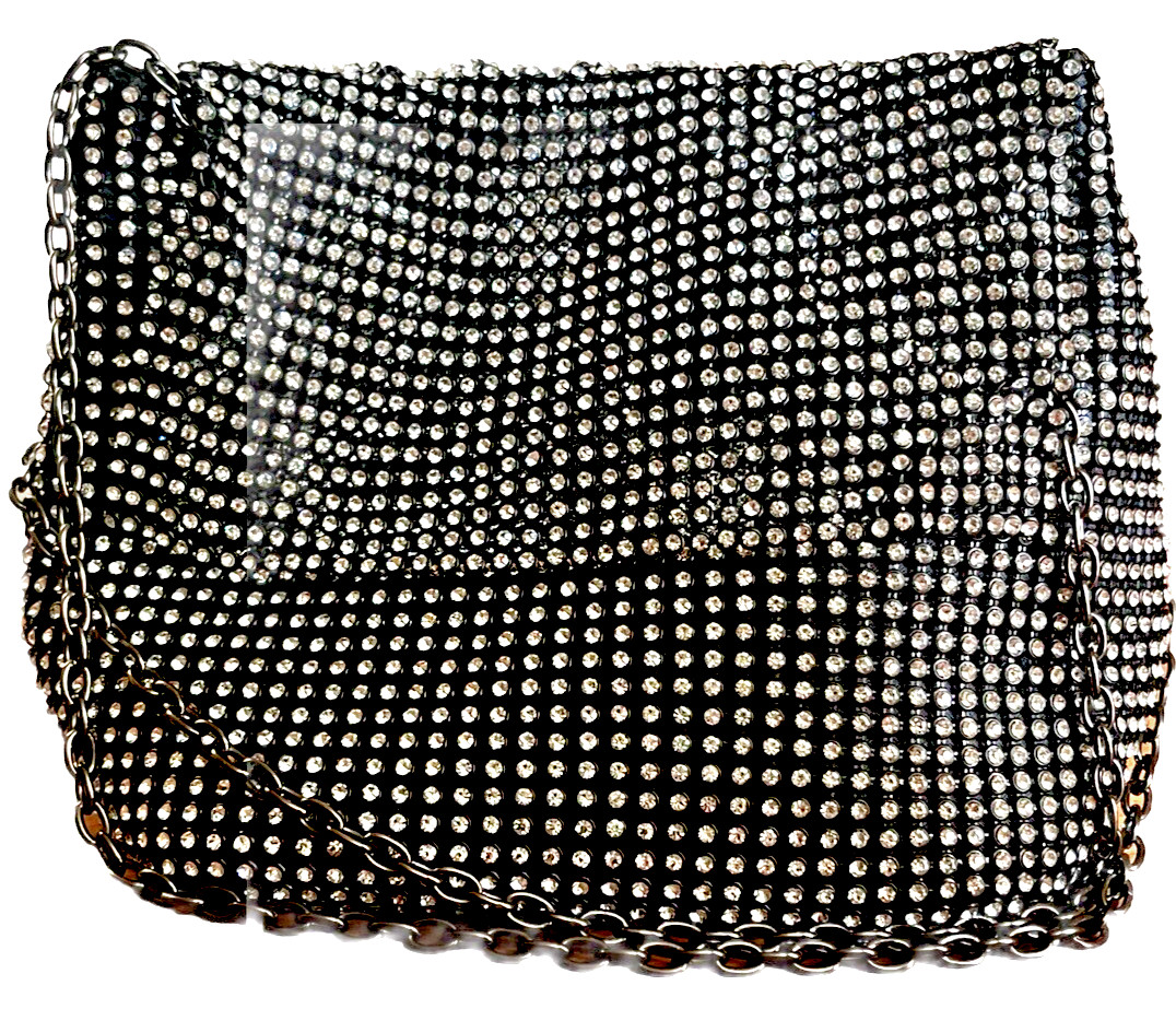 La Regale Crystal Crossbody Bag Black Mesh Evening Purse Embellished Formal Glam