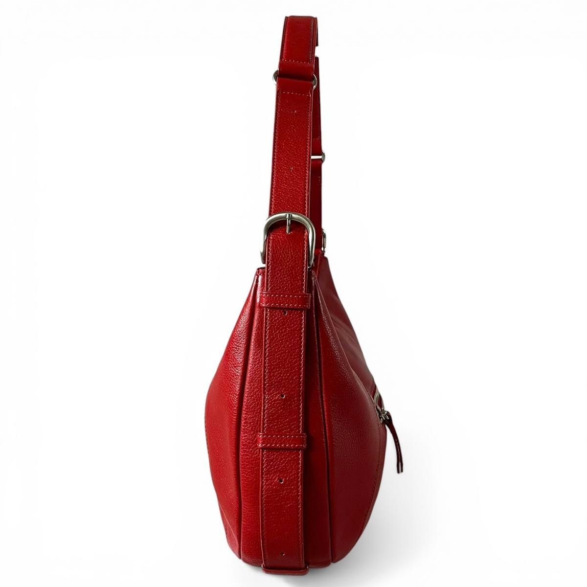 Tsuchiya Kaban Red Hobo Shoulder Bag Half Moon Crossbody Strap Auth From JAPAN