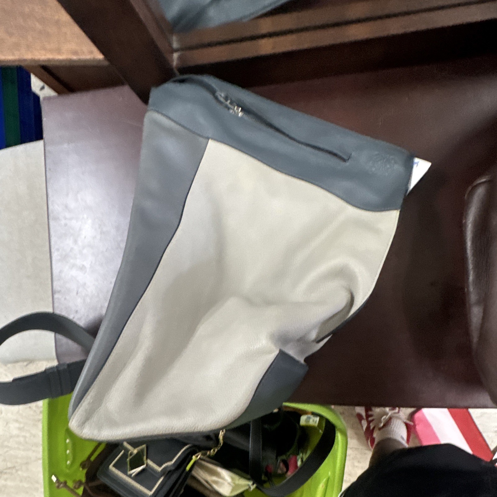 LOEWE Colorblock Gray/Blue Shoulder Bag Zip Closure Silver Hardware Logo