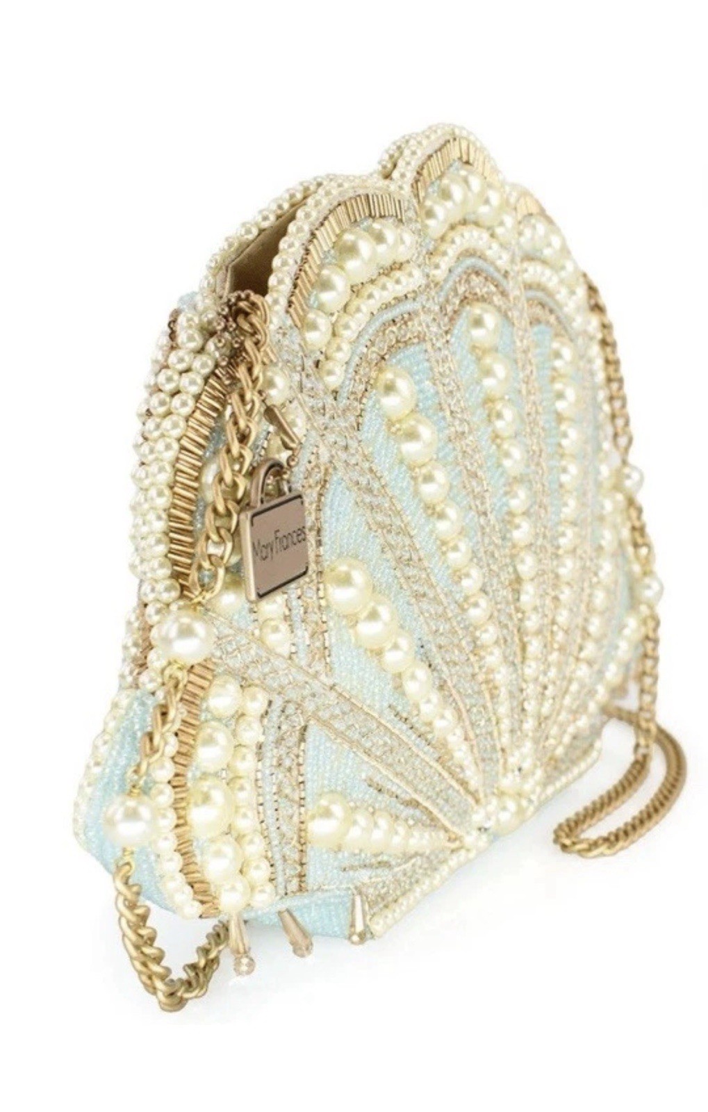 Mary Frances Seaside Luxury Pearl and Beaded Shell Crossbody Handbag
