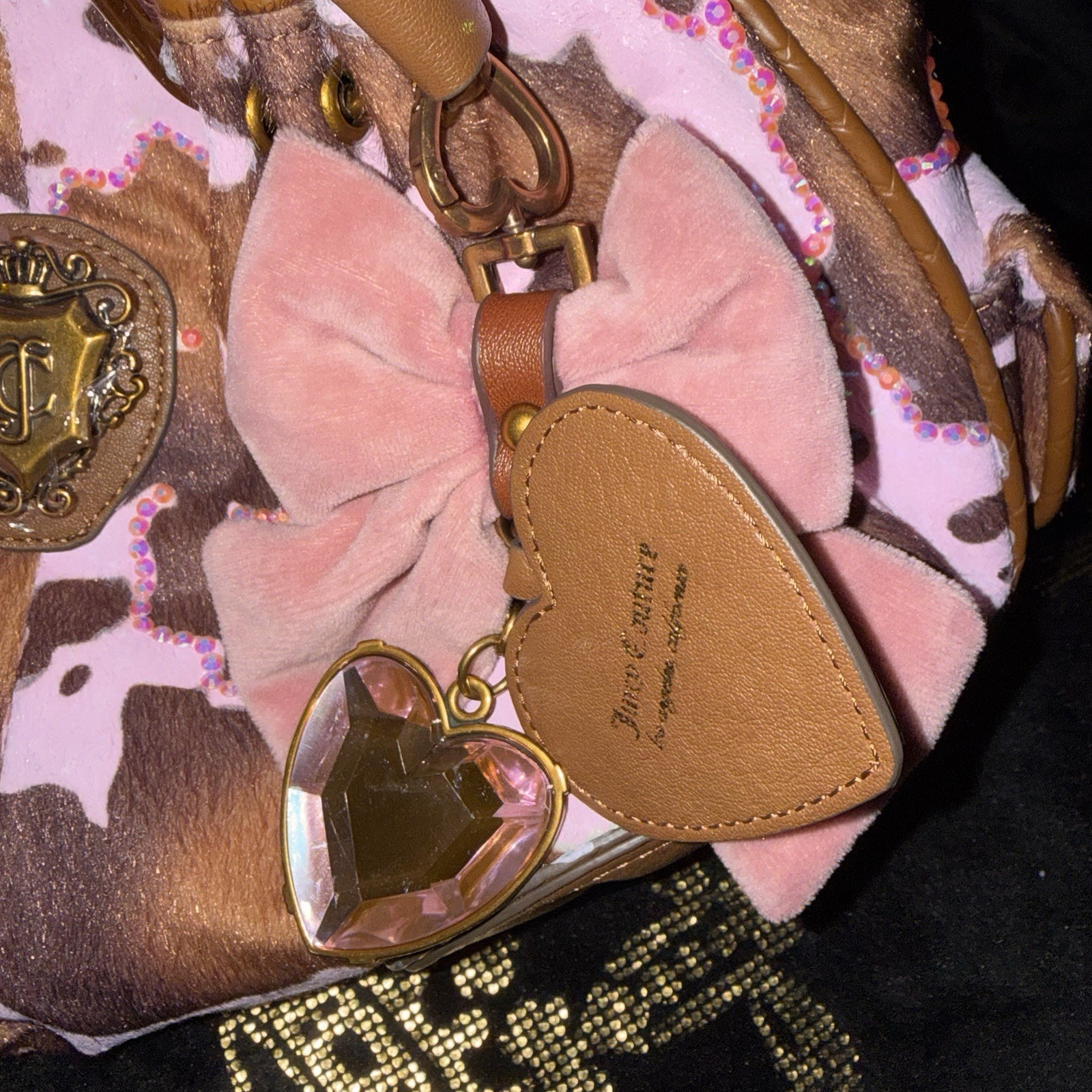 NWT Custom Juicy Couture Pink Tan Drip Juicy Romance Cow Satchel Shoulder Bag