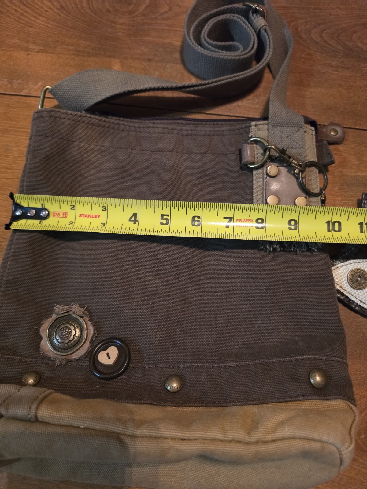 CHALA two toned brown canvas crossbody bag with adorable owl change purse