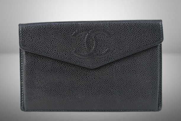 CHANEL CC Logo Long Wallet Clutch Bag Black Caviar Leather L 13cm JPN [Used]