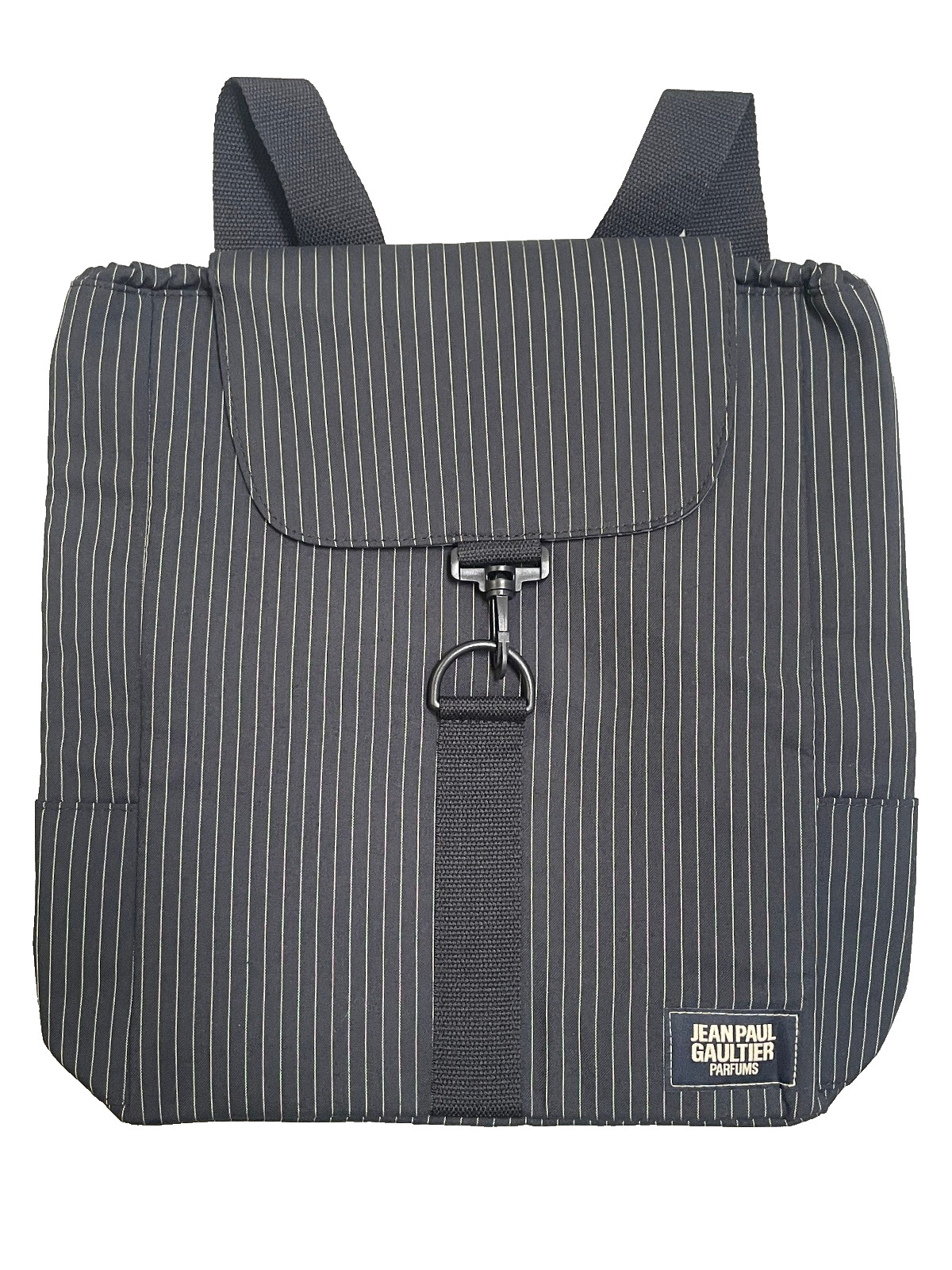 Jean Paul Gaultier Parfums Pinstripe Backpack Navy Blue Nylon Logo Bag