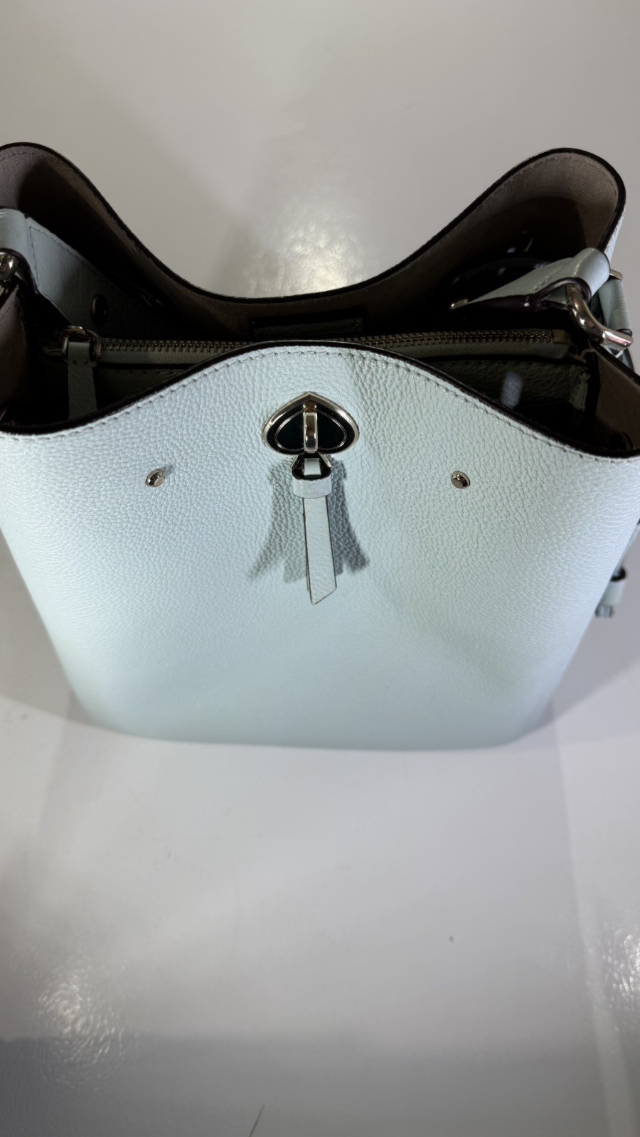 NWT KATE SPADE Marti Blue Glow Leather Charm Large Bucket Bag Purse