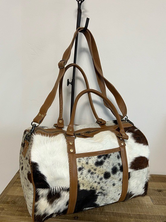 Myra Bag Cowhide Leather Mini Weekender Duffel Bag Western Overnight Boho Duffle