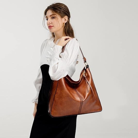 Hobo Bags Women Large Shoulder Bag, Soft Vegan Leather Shoulder Handbag Brown