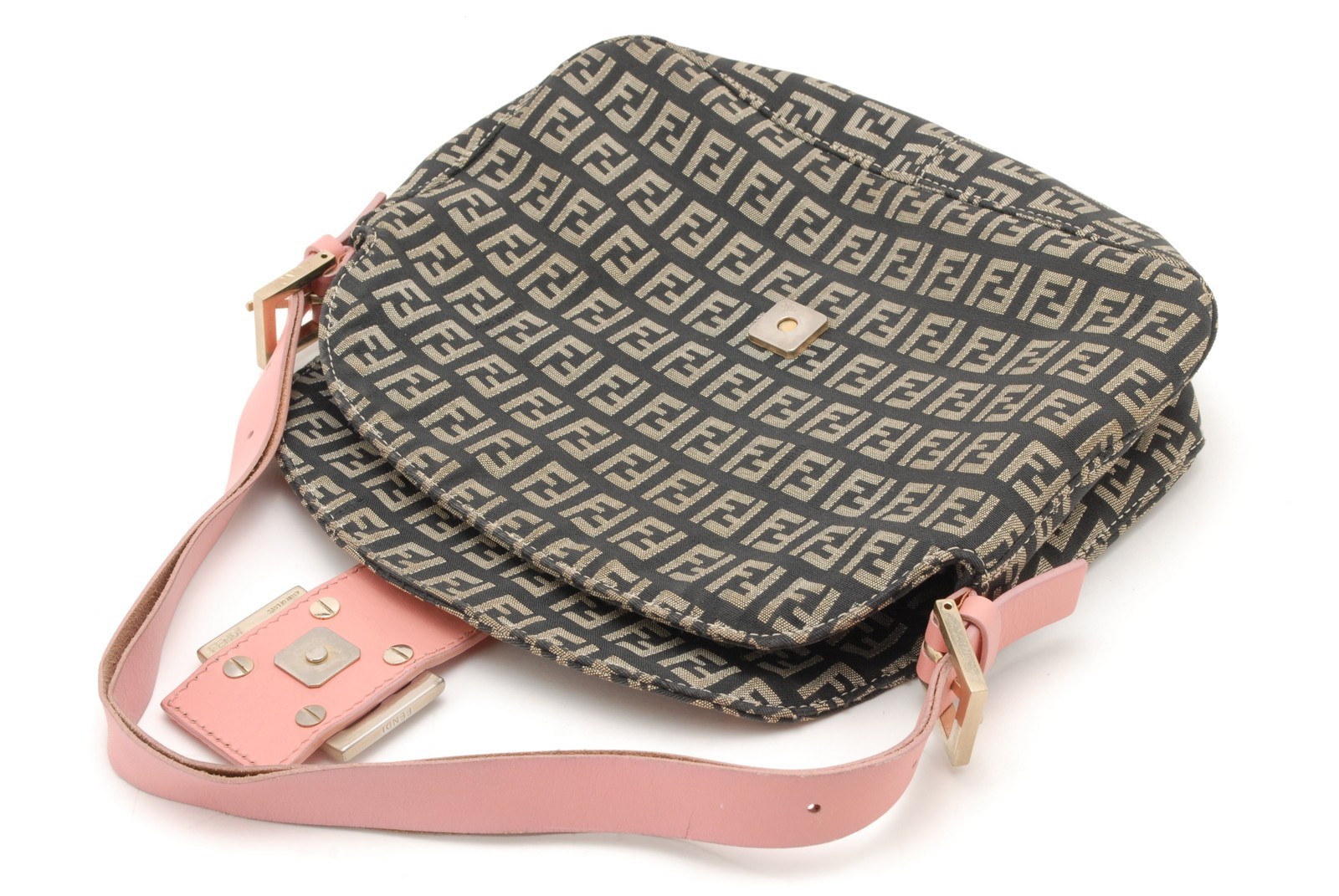 FENDI Zucchino Shoulder Bag Black Pink Canvas