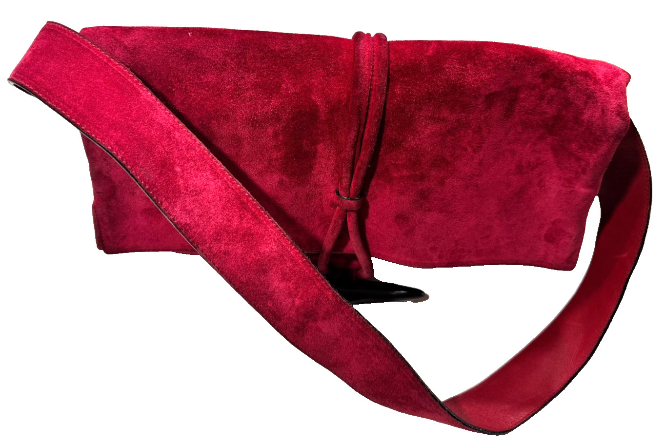BURBERRY HAYMARKET SHOULDER BAG HANDBAG RED SUEDE LEATHER BLACK HORN TOGGLE NICE
