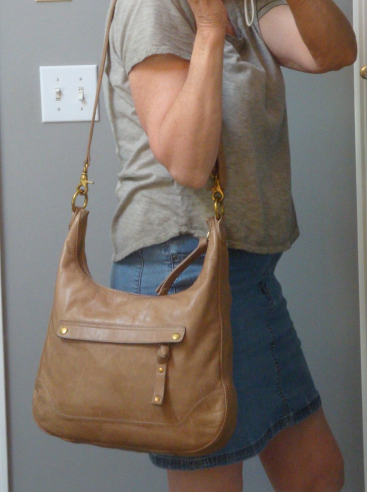 FRYE Vintage Tan Distressed Leather Handbag Crossbody Shoulderbag Large Purse