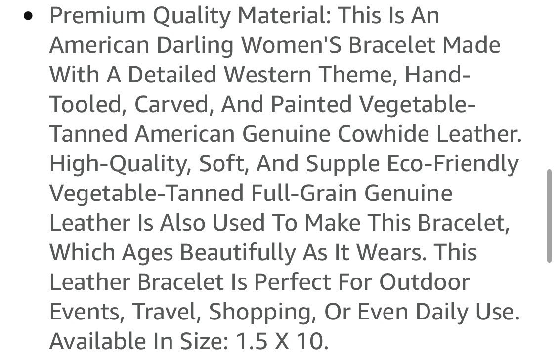 AD American Darling Western Hand Tooled Carved Genuine Leather Wrist Bracelet