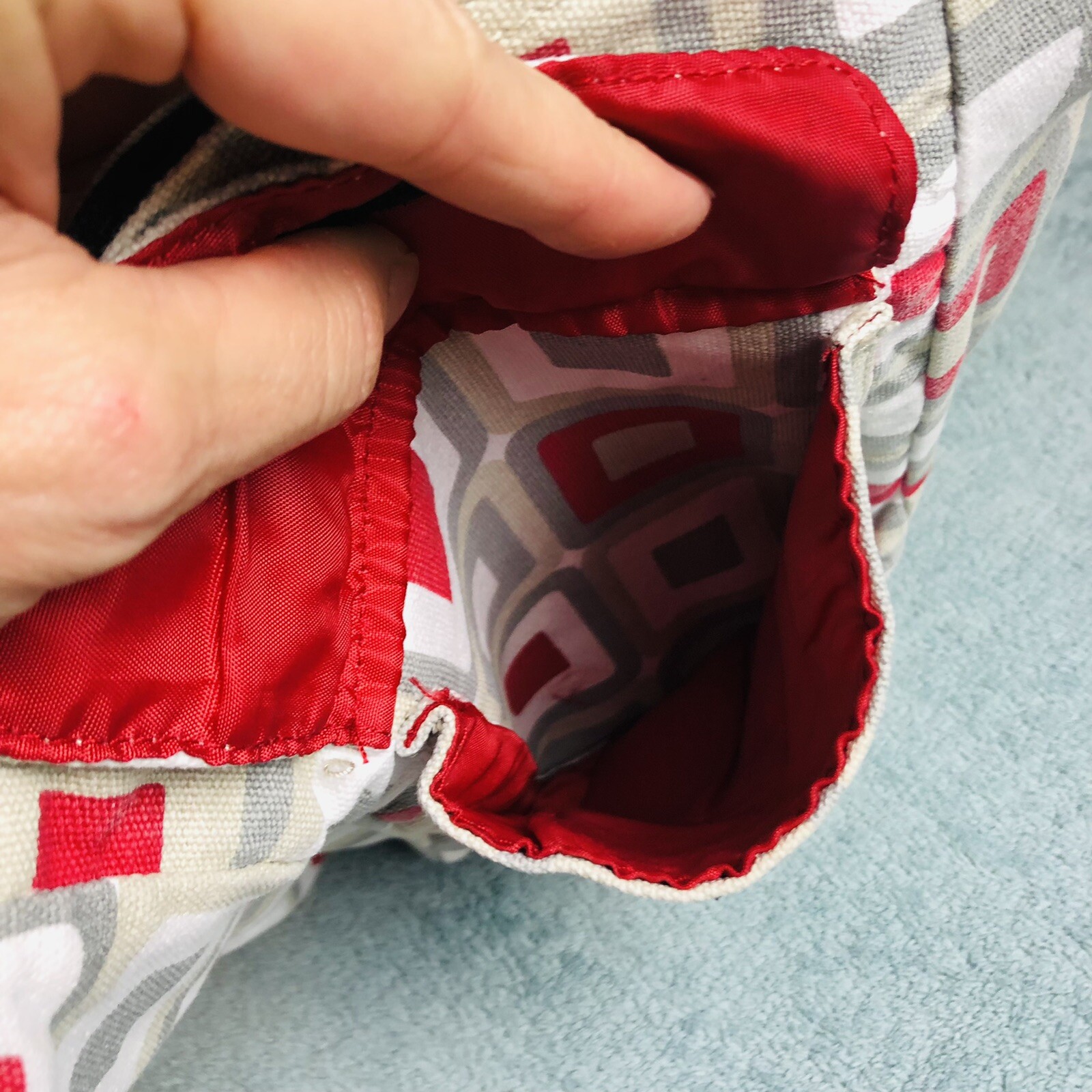 KAVU Wide Strap Purse, Khaki/Gray/White/Red