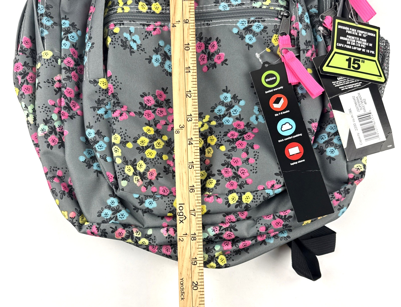 NEW JanSport Trans TM60 Gray Floral Laptop Backpack Bottle Holder 36L FREE SHIP