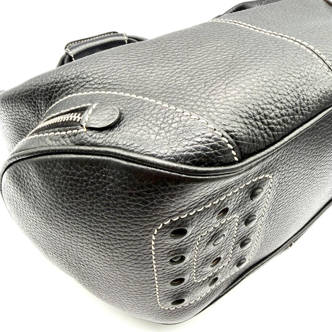 Tods Black Leather Shoulder Bag Womens Zip Hobo Y2K Dust Bag 34cm