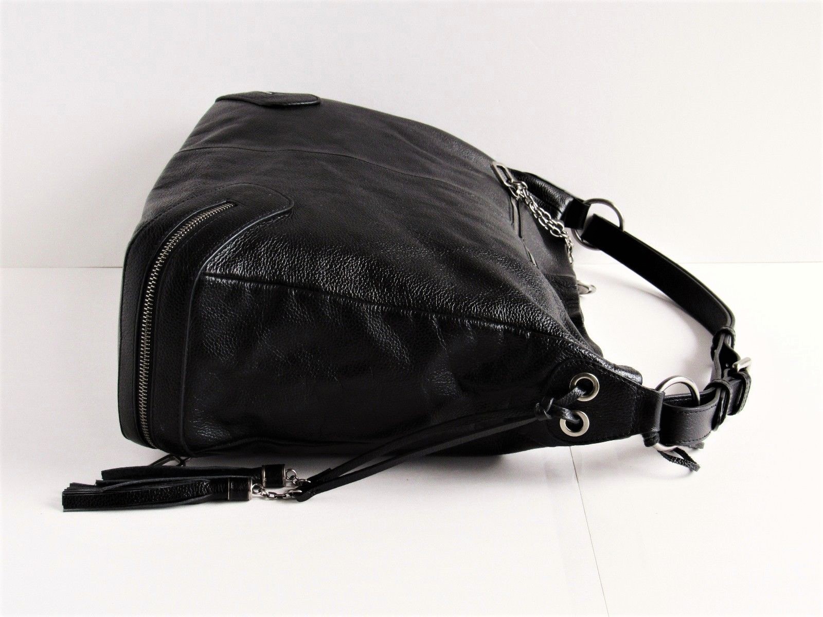 CHARLES JOURDAN Paris New “Malika” Black Leather Large Shoulder Bag MSRP $405