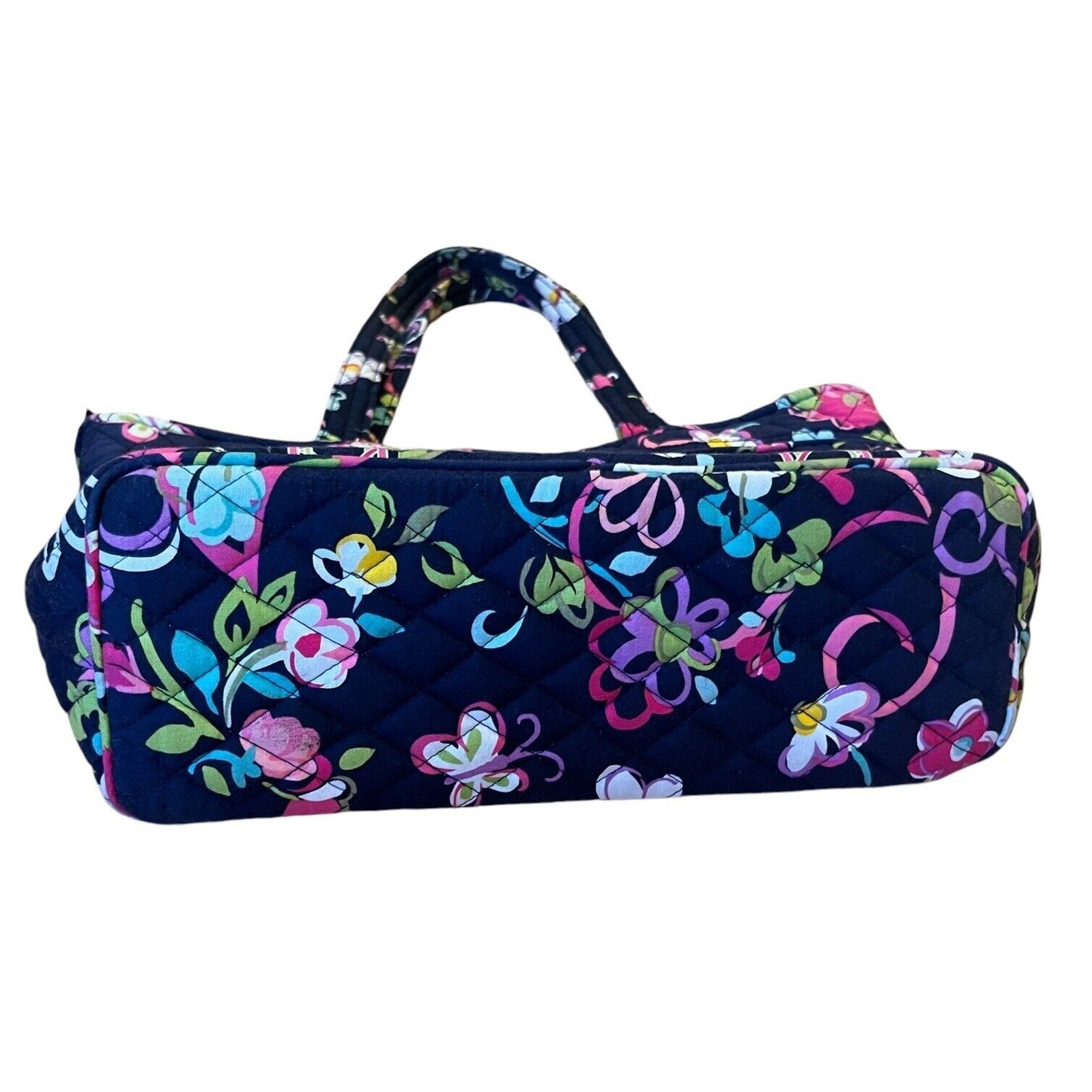 Vera Bradley Get Carried Away Navy blue Flowers shoulder bag Tote Zip Close