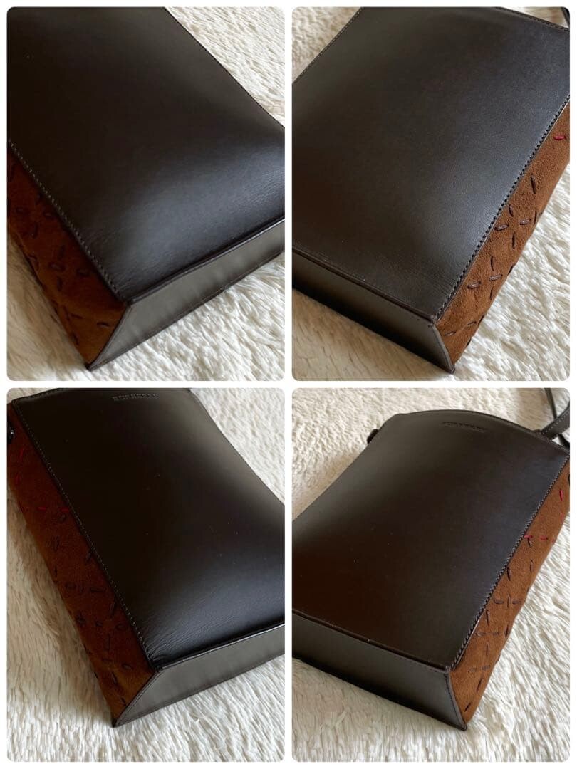 Burberry Brown Leather Square Stitch Shoulder Bag Womens 20cm x 16cm x 7cm