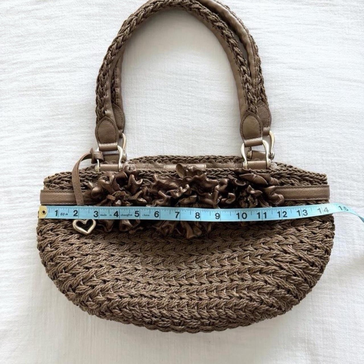 Y2K Brighton Brown Woven Shoulder Bag w/ 3D Flowers