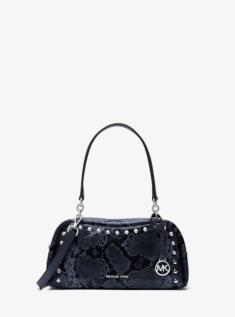 Michael Kors Cecily Small Studded Snake Embossed Shoulder Bag – Navy