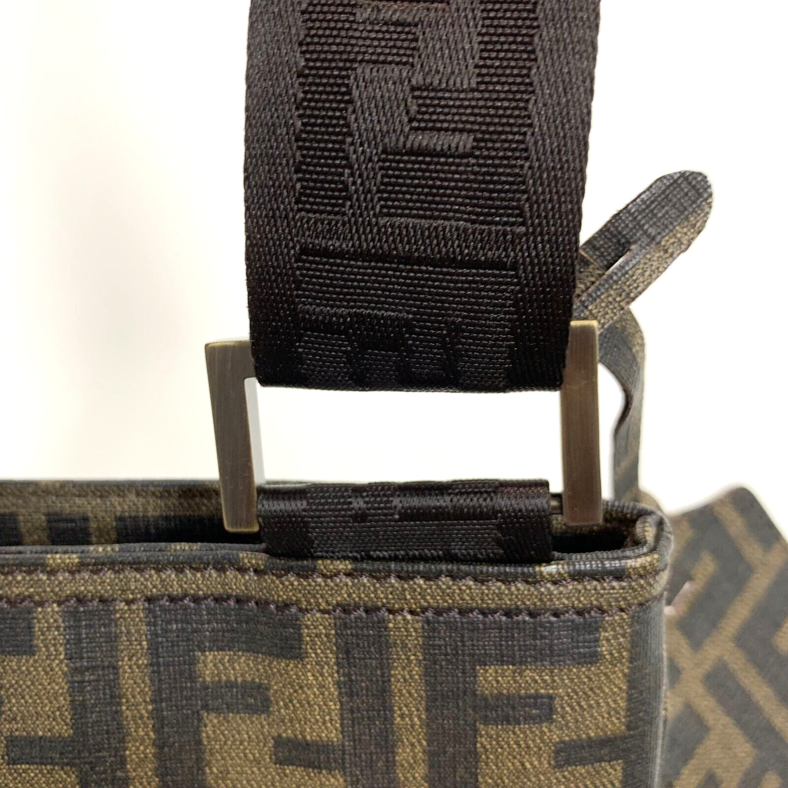 FENDI Zucca Print PVC Shoulder Bag Khaki Black 7VA207 Auth Used