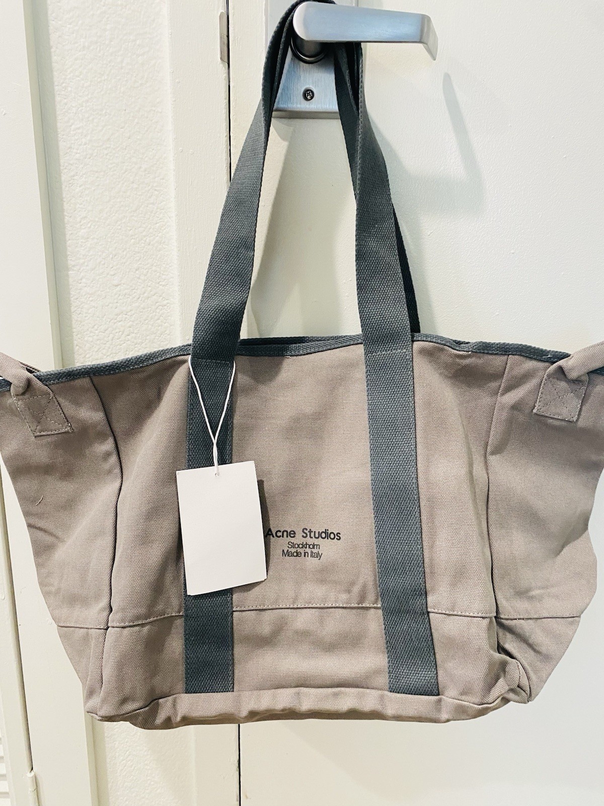 New With Tags ACNE STUDIOS Unisex Grey Webbing Cotton-canvas Tote