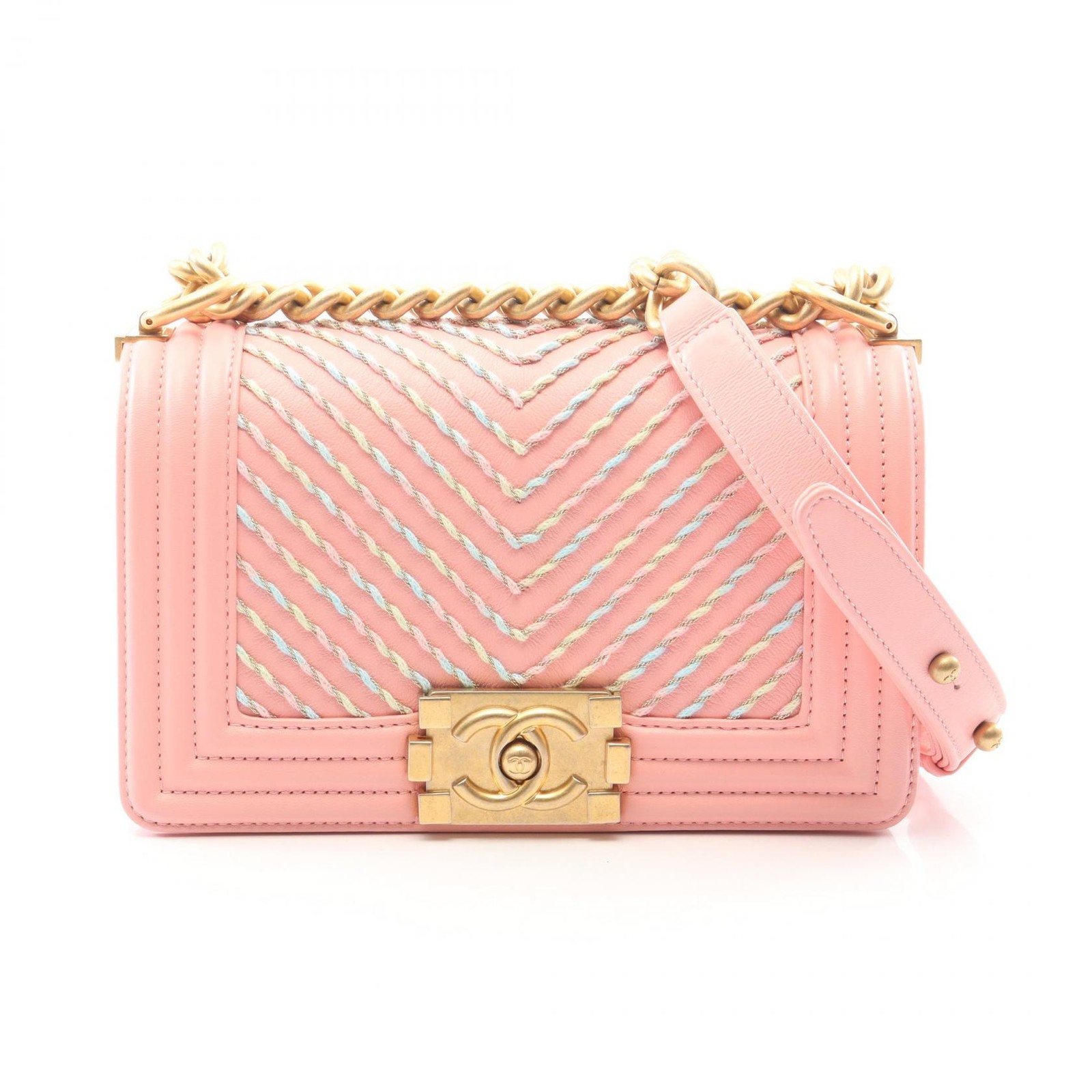 CHANEL Boy Chanel Small Chain Shoulder Handbag A67085 leather Pink GHW Used CC