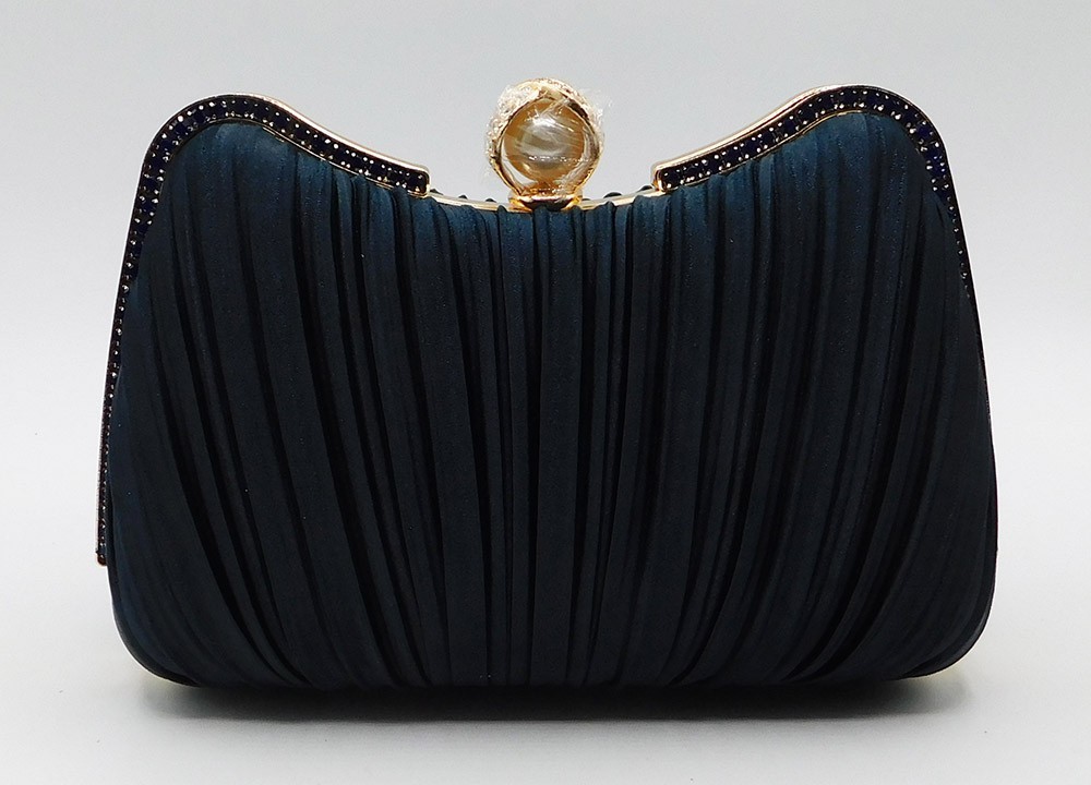 Vintage Pearl Beaded Rhinestone Evening Handbag Purse Clutch Party Wedding/ Navy