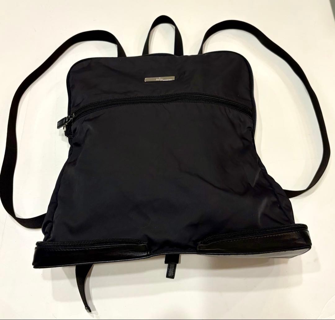 GUCCI Nylon Leather Backpack Black Women Auth 12.59 x 12.99 x 4.33inch