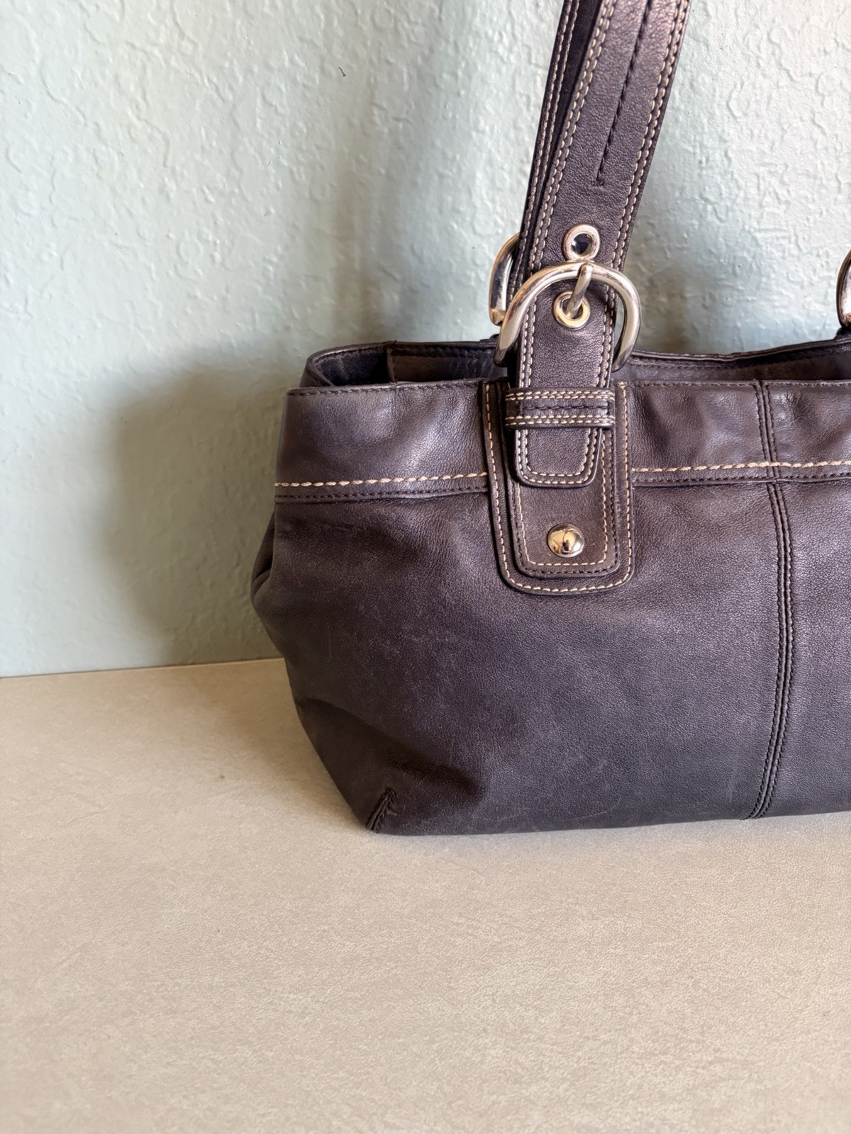 Coach Soho Pleated Leather Black Large Tote Purse Handbag F13732