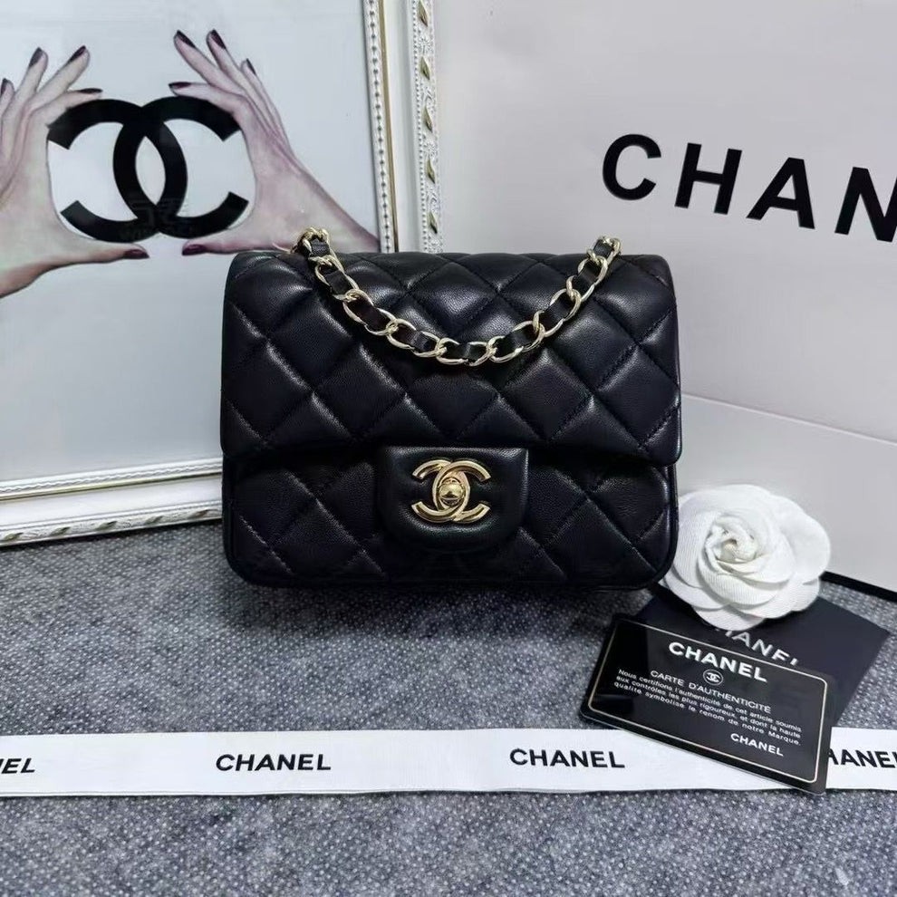 CC Mini Flap Bag Black Quilted Lambskin Gold Hardware