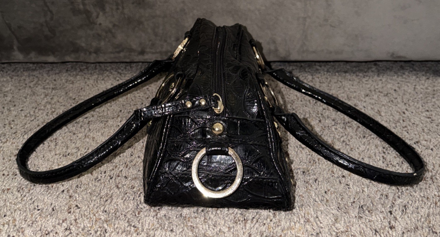 Y2K Guess Black Croc Embossed Studded Shoulder Bag Large G Logo 2000s Purse